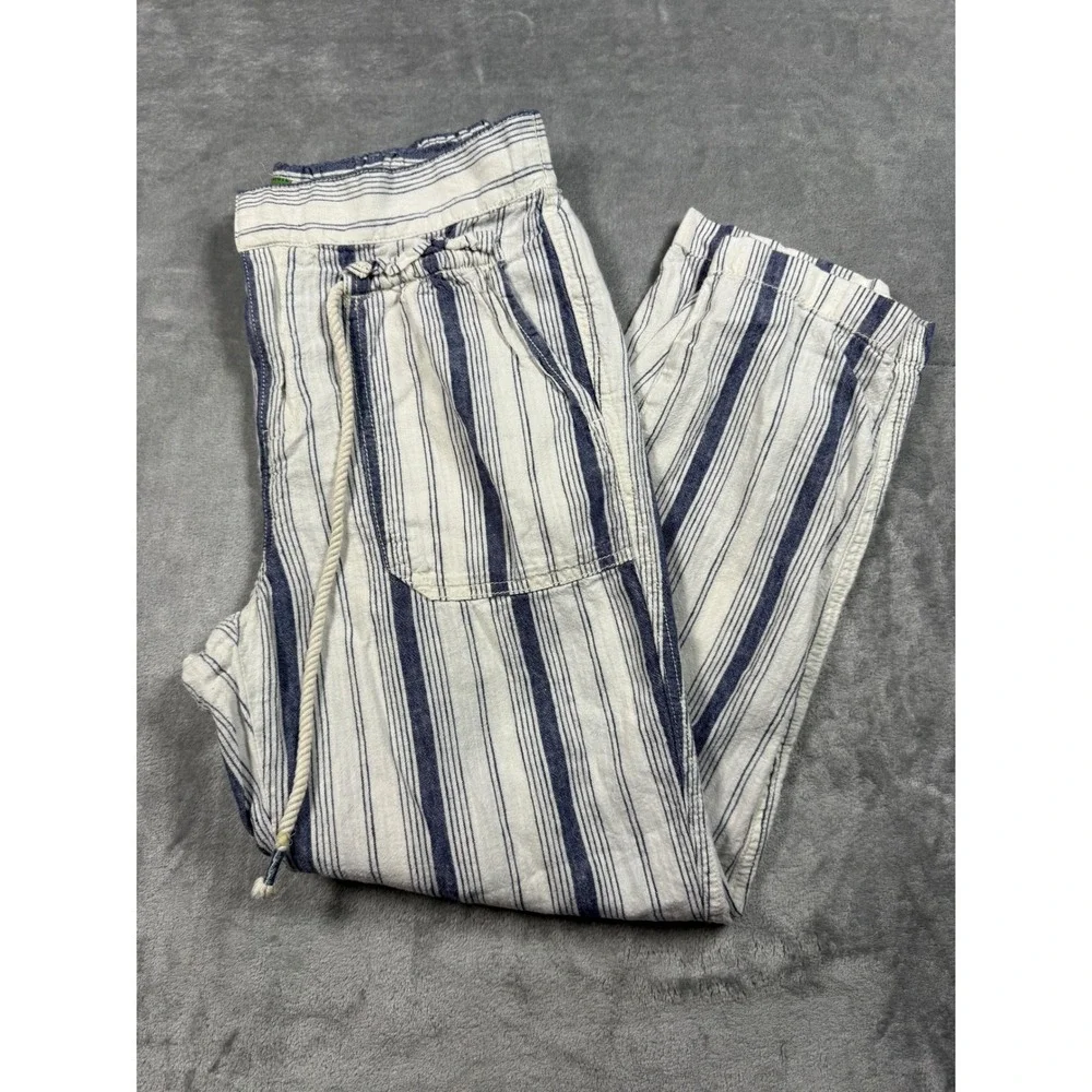 Anthropologie Seashore Striped Linen Blend Drawstring Pants Size 2P - Picture 2 of 13